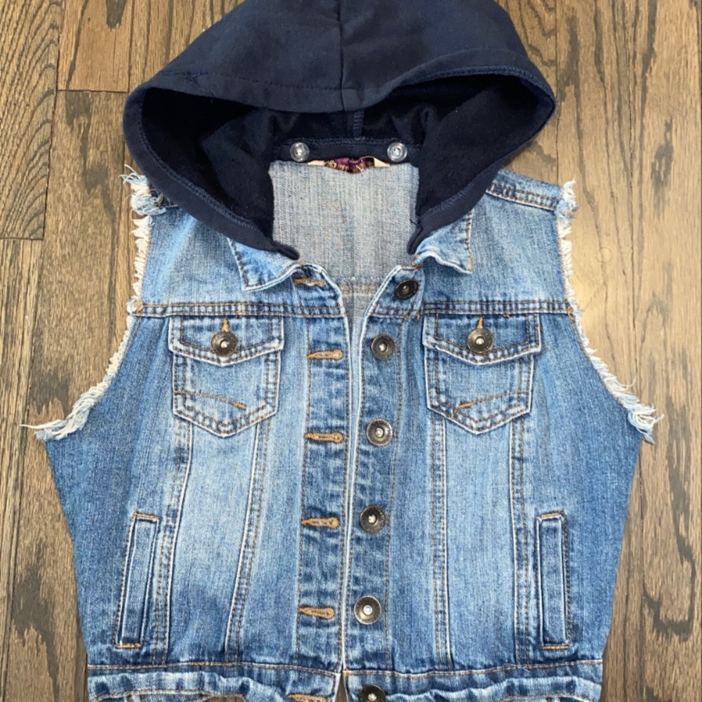 Denim vest with hoodie